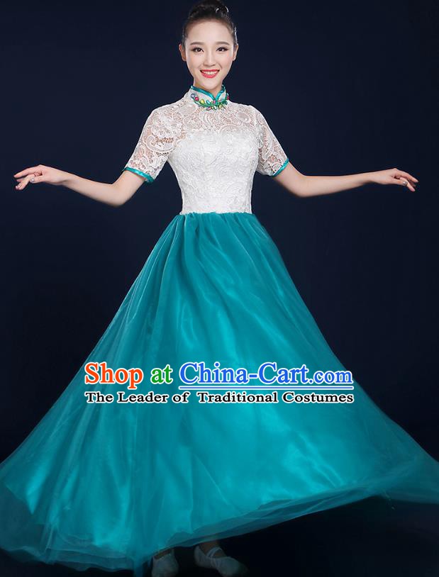 Traditional Chinese Modern Dance Opening Dance Lace Clothing Chorus Classical Dance Green Dress for Women