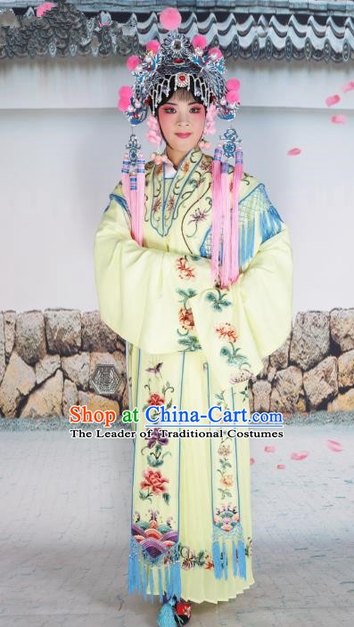 Chinese Beijing Opera Actress Nobility Lady Embroidered Yellow Costume, China Peking Opera Diva Princess Embroidery Clothing