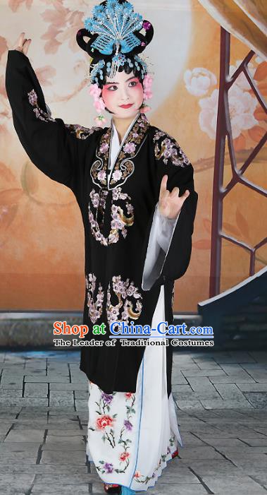 Chinese Beijing Opera Actress Costume Black Embroidered Cape, China Peking Opera Princess Young Lady Embroidery Clothing