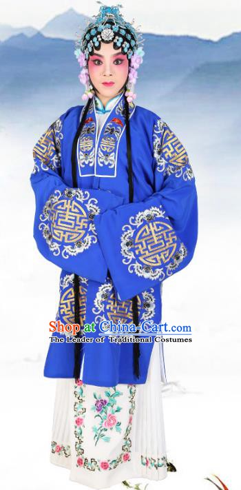 Chinese Beijing Opera Actress Embroidered Blue Costume, China Peking Opera Diva Embroidery Clothing