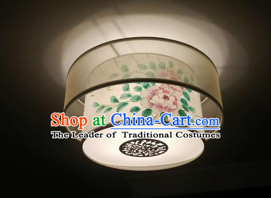 Traditional Chinese Handmade Sheepskin Painting Peony Palace Lantern China Ceiling Palace Lamp