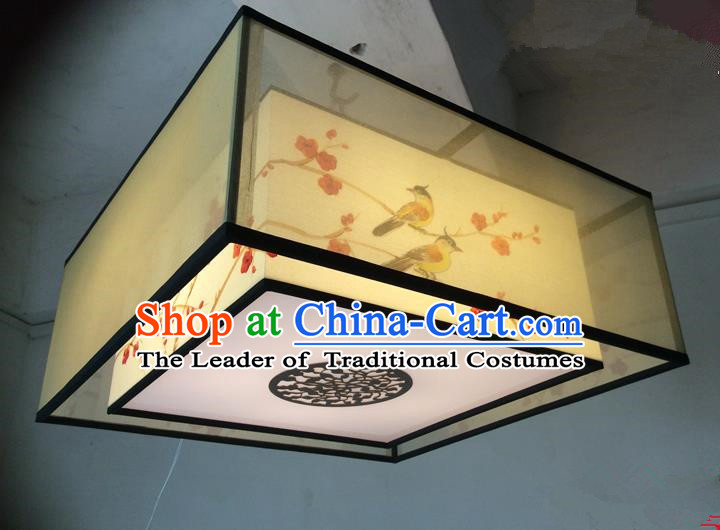Traditional Chinese Handmade Sheepskin Painting Magpie Wintersweet Palace Lantern China Ceiling Square Palace Lamp