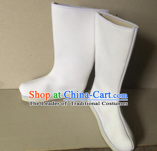 Traditional Handmade Chinese Peking Opera Takefu White Cloth Boots Hanfu Shoes for Men