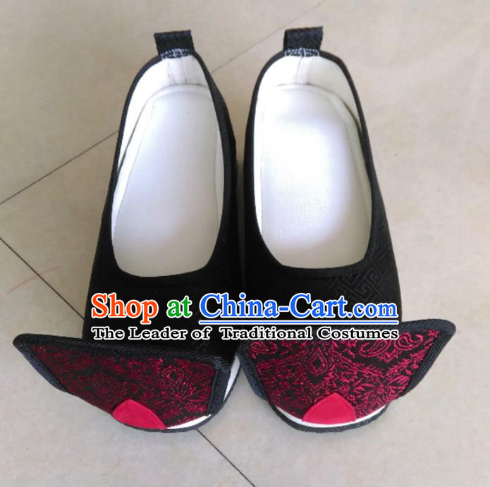 Traditional Chinese Ancient Han Dynasty Bridegroom Black Cloth Embroidered Shoes, China Handmade Hanfu Wedding Embroidery Shoes for Men