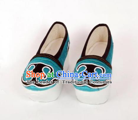 Traditional Chinese Ancient Niche Blue Shoes, China Peking Opera Handmade Hanfu Shoes for Men