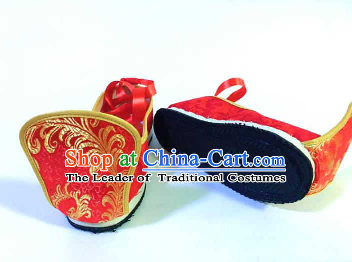 Traditional Chinese Ancient Han Dynasty Wedding Embroidered Shoes, China Handmade Hanfu Embroidery Red Shoes for Men