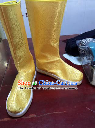 Traditional Chinese Ancient Golden Officer Boots, China Handmade Peking Opera Hanfu Embroidery Shoes for Men