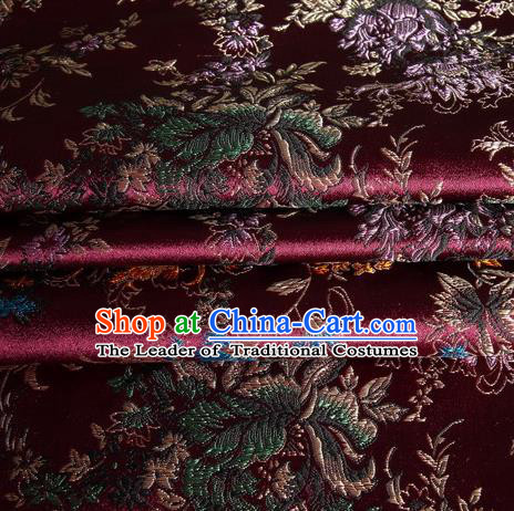 Chinese Royal Palace Traditional Costume Amaranth Satin Brocade Fabric, Chinese Ancient Clothing Drapery Hanfu Cheongsam Material