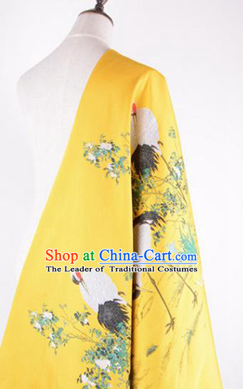 Chinese Traditional Costume Royal Palace Jacquard Weave Crane Yellow Brocade Fabric, Chinese Ancient Clothing Drapery Hanfu Cheongsam Material