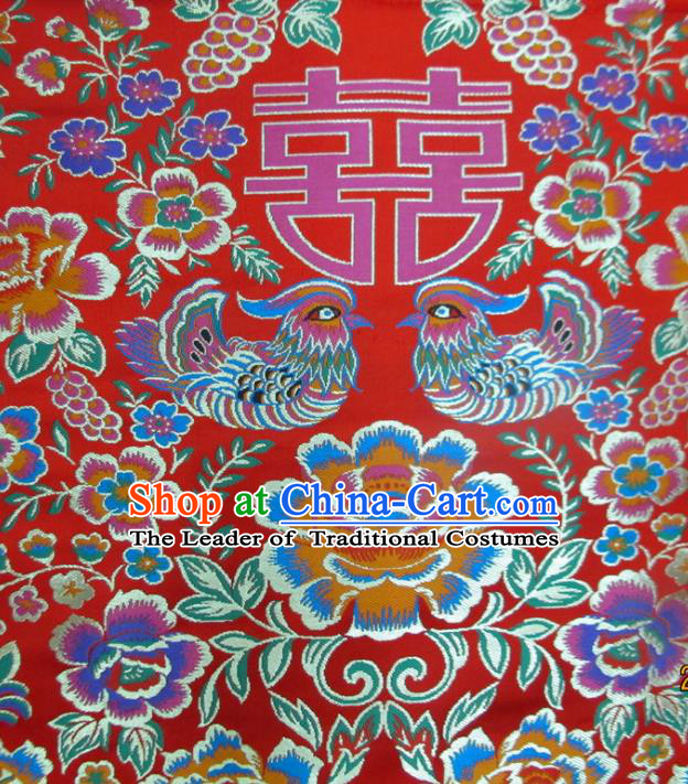 Chinese Traditional Costume Royal Palace Mandarin Duck Pattern Red Satin Nanjing Brocade Fabric, Chinese Ancient Clothing Drapery Hanfu Cheongsam Material