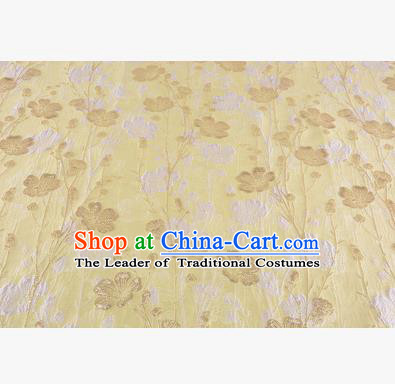 Chinese Traditional Costume Royal Palace Flowers Pattern Yellow Brocade Fabric, Chinese Ancient Clothing Drapery Hanfu Cheongsam Material