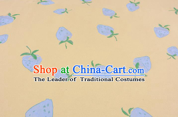 Chinese Traditional Costume Royal Palace Strawberry Pattern Yellow Brocade Fabric, Chinese Ancient Clothing Drapery Hanfu Cheongsam Material