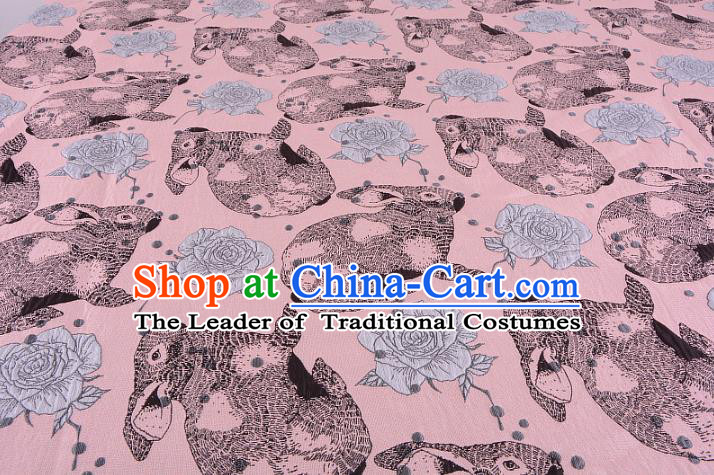 Chinese Traditional Costume Royal Palace Rabbit Flowers Pattern Pink Fabric, Chinese Ancient Clothing Drapery Hanfu Cheongsam Material