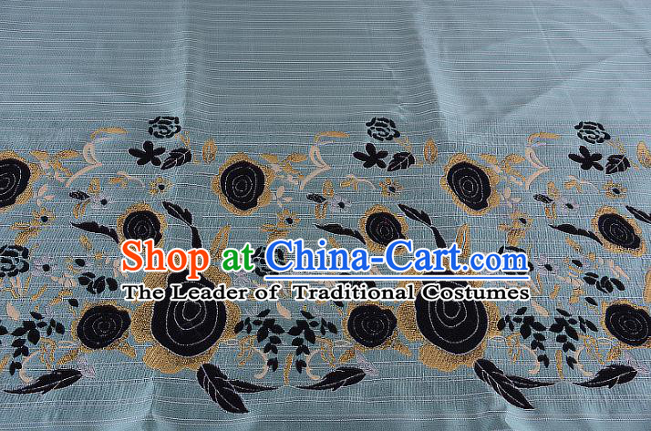 Chinese Traditional Costume Royal Palace Printing Rose Blue Brocade Fabric, Chinese Ancient Clothing Drapery Hanfu Cheongsam Material