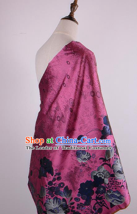 Chinese Traditional Costume Royal Palace Printing Lotus Rosy Brocade Fabric, Chinese Ancient Clothing Drapery Hanfu Cheongsam Material