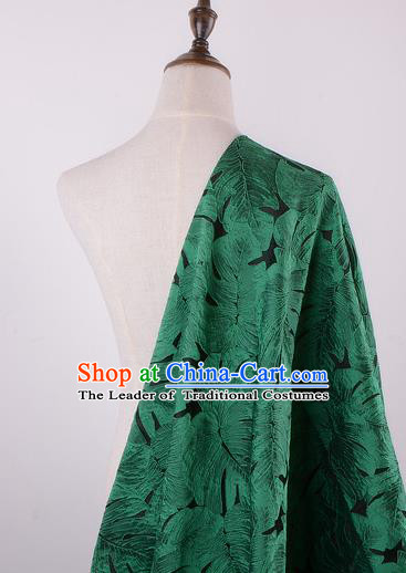 Chinese Traditional Costume Royal Palace Printing Green Leaf Pattern Brocade Fabric, Chinese Ancient Clothing Drapery Hanfu Cheongsam Material