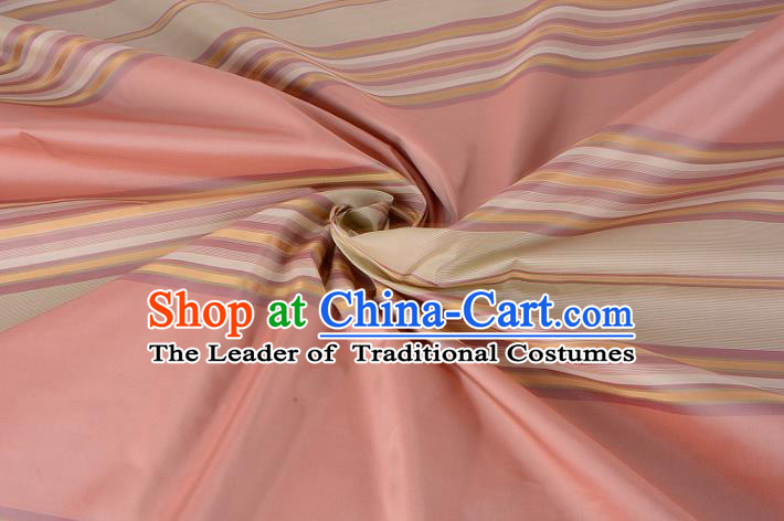 Chinese Traditional Costume Royal Palace Stripe Pattern Pink Silk Brocade Fabric, Chinese Ancient Clothing Drapery Hanfu Cheongsam Material