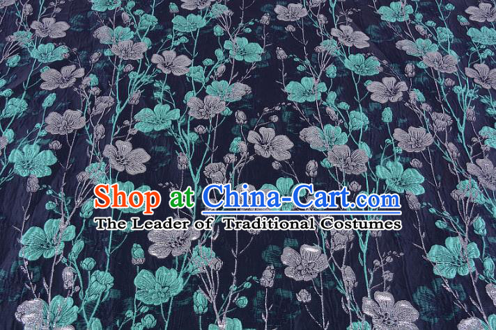 Chinese Traditional Costume Royal Palace Flowers Pattern Navy Brocade Fabric, Chinese Ancient Clothing Drapery Hanfu Cheongsam Material