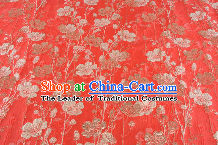 Chinese Traditional Costume Royal Palace Flowers Pattern Red Brocade Fabric, Chinese Ancient Clothing Drapery Hanfu Cheongsam Material