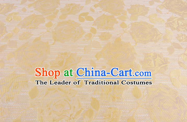 Chinese Traditional Costume Royal Palace Rose Pattern Yellow Brocade Fabric, Chinese Ancient Clothing Drapery Hanfu Cheongsam Material