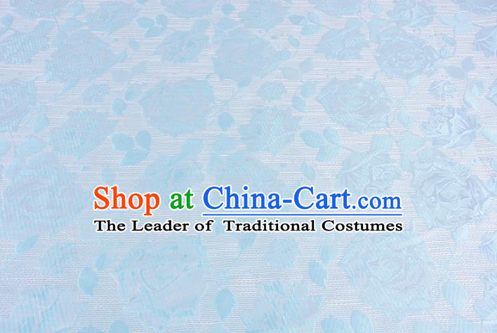 Chinese Traditional Costume Royal Palace Rose Pattern Blue Brocade Fabric, Chinese Ancient Clothing Drapery Hanfu Cheongsam Material