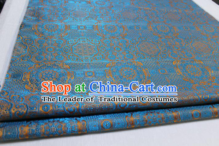 Chinese Traditional Royal Palace Pattern Mongolian Robe Lake Blue Brocade Fabric, Chinese Ancient Costume Drapery Hanfu Cheongsam Material