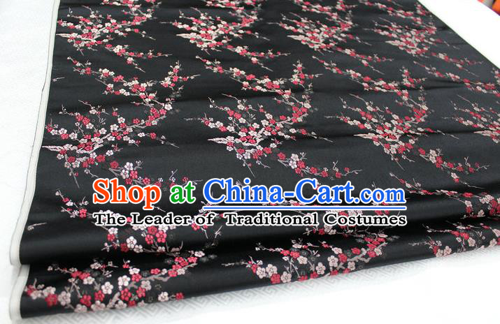 Chinese Traditional Royal Palace Wintersweet Pattern Cheongsam Black Brocade Fabric, Chinese Ancient Emperor Costume Drapery Hanfu Tang Suit Material