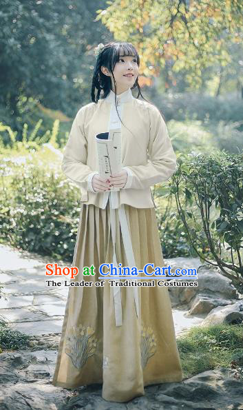 Traditional Chinese Ancient Ming Dynasty Hanfu Princess Costume Embroidered Magnolia Blouse and Skirt Complete Set for Women