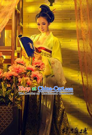 Traditional Ancient Chinese Imperial Consort Costume, Elegant Hanfu Clothing Chinese Tang Dynasty Imperial Emperess Long Water Sleeve Clothing for Women