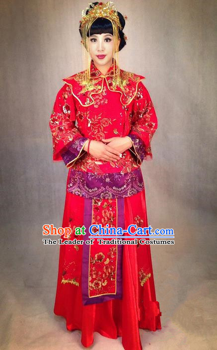 Ancient Chinese Costume Xiuhe Suits Chinese Style Wedding Dress Red Restoring Ancient Women Dragon and Phoenix Flown Bride Cheongsam