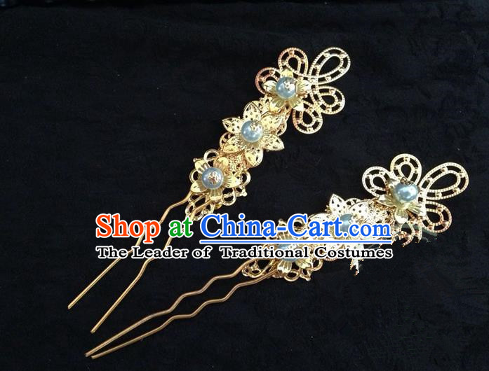 Traditional Handmade Chinese Ancient Classical Hair Accessories Blue Pearl Hairpin, Hair Sticks Hair Jewellery, Hair Fascinators Hairpins for Women