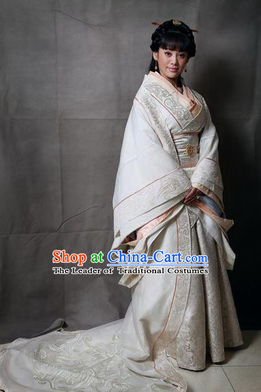 Traditional Top Chinese Ancient Imperial Empress Costume, Elegant Palace Lady Hanfu Dance Dress Chinese Qin Dynasty Imperial Queen Embroidered Tailing Clothing for Women
