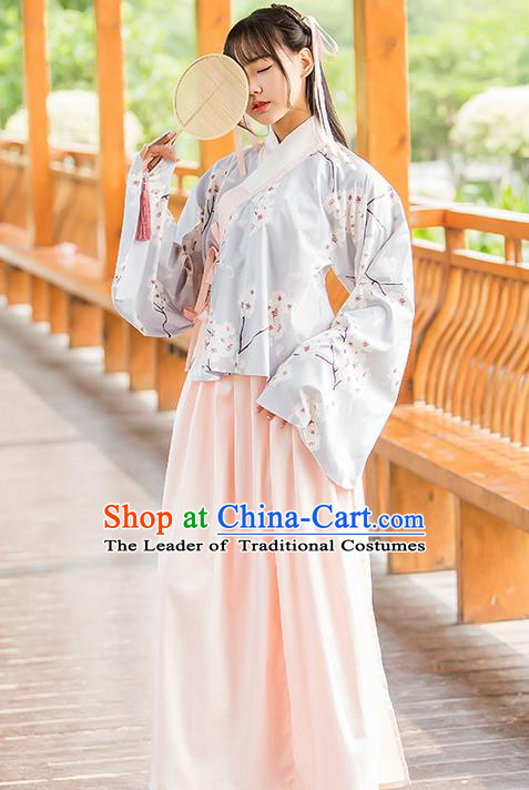 Traditional Ancient Chinese Female Costume Blouse and Dress Complete Set, Elegant Hanfu Clothing Chinese Ming Dynasty Palace Lady Embroidered Pear Flower Clothing for Women