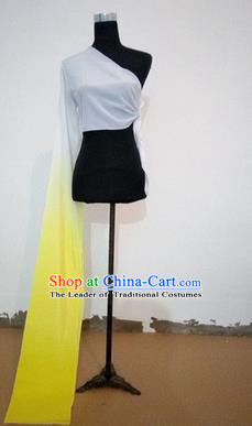 Traditional Chinese Long Sleeve Single Water Sleeve Dance Suit China Folk Dance Koshibo Long Yellow and White Gradient Ribbon for Women
