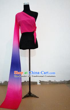 Traditional Chinese Long Sleeve Single Water Sleeve Dance Suit China Folk Dance Koshibo Long Pink and Purple Ribbon for Women