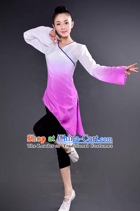 Traditional Chinese Yangge Fan Dancing Costume, China Folk Dance Yangko Dance Lilac Dress For Women