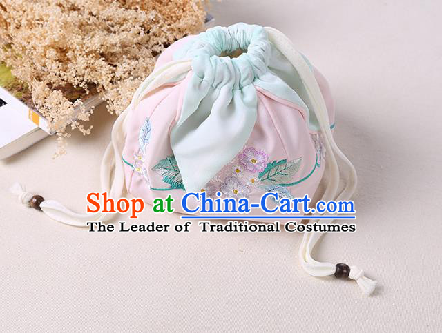 Traditional Ancient Chinese Embroidered Handbags Hanfu Embroidered Rabbit Flowers Square Light Pink Bag for Women