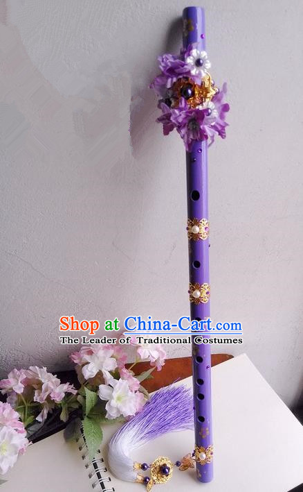 Traditional Handmade Chinese Ancient Purple Flowers Gradient Tassel Flute for Women