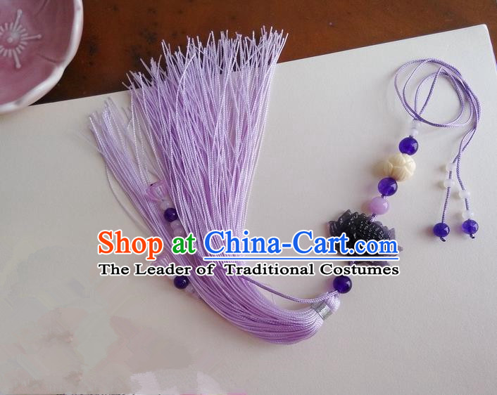 Traditional Chinese Handmade Ancient Hanfu Jade Wearing Violet Agate Lotus Pendant Sword Tassel for Men