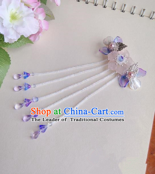 Traditional Handmade Chinese Ancient Classical Hair Accessories Barrettes Hairpin, Pink Crystal Shell Pearl Hair Sticks Hair Jewellery, Hair Fascinators Hairpins for Women