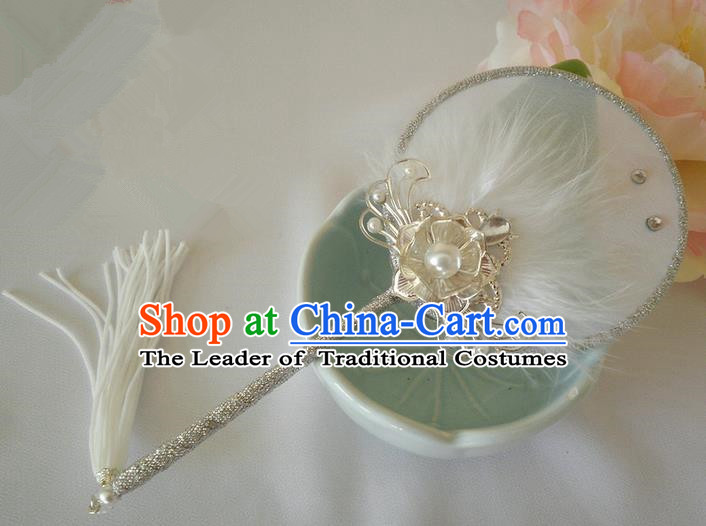 Traditional Chinese Handmade Ancient Hanfu White Little Feather Fan Props