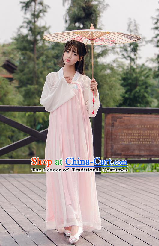 Traditional Ancient Chinese Female Costume Blouse and Dress Complete Set, Elegant Hanfu Clothing Chinese Tang Dynasty Embroidered Palace Princess Clothing for Women