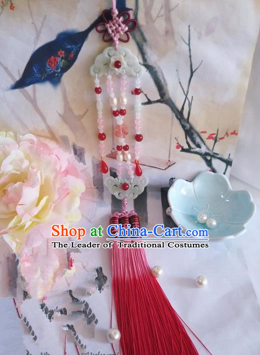 Traditional Chinese Handmade Ancient Hanfu Waist Jewelry Jade Wearing Red Palace Agate Pendant Sword Tassel for Women