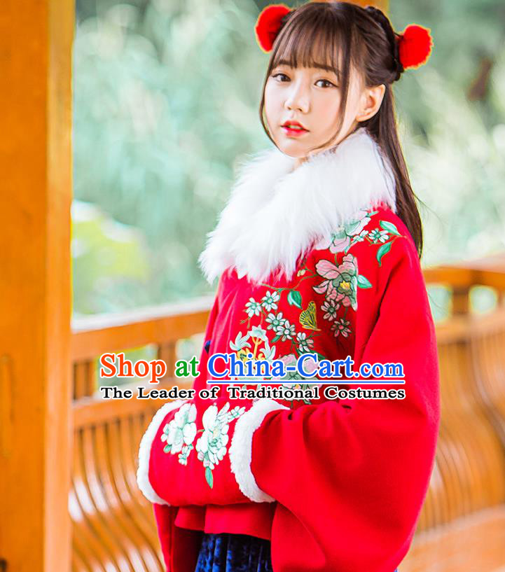 Traditional Ancient Chinese Embroidered Hanfu Muff Embroidered Penoy Red Handwarmers for Women