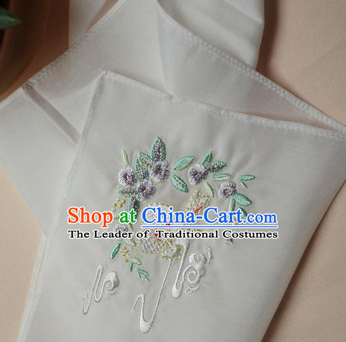 Traditional Ancient Chinese Embroidered Hanfu Handkerchief Embroidered Rabbit White Silk Mocket for Women
