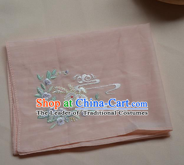 Traditional Ancient Chinese Embroidered Hanfu Handkerchief Embroidered Rabbit Pink Silk Mocket for Women