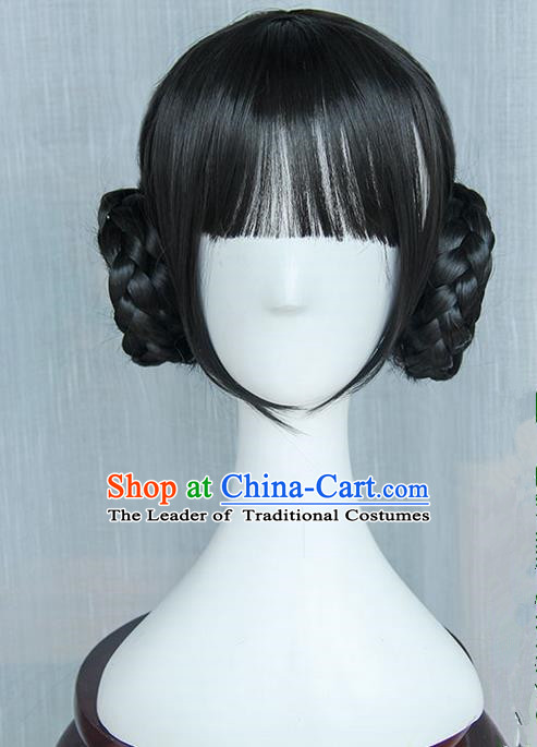 Traditional Handmade Ancient Chinese Han Dynasty Princess Wig, Ancient Chinese Palace Young Lady Wig for Women