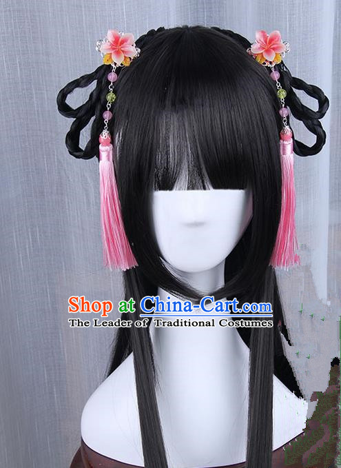 Traditional Handmade Ancient Chinese Han Dynasty Imperial Princess Wig, Ancient Hanfu Chinese Young Lady Wig for Women