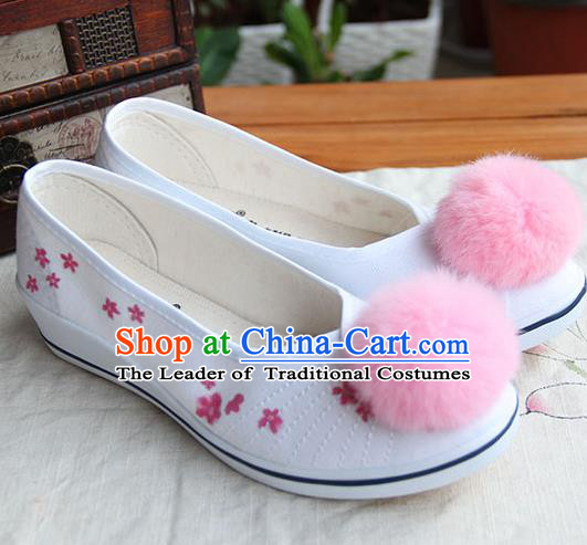 Traditional Handmade Ancient Chinese Han Dynasty Imperial Princess Freehand Sketching Pink Hair Bulb Hanfu Shoes for Women