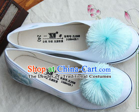 Traditional Handmade Ancient Chinese Han Dynasty Imperial Princess Freehand Sketching Peony Hanfu Shoes for Women